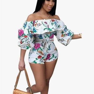 Amazon Floral Ruffle Off-Shoulder Jumpsuit